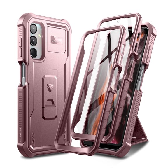 Dexnor for Samsung Galaxy A25 5G Phone Case, Samsung A24 Case [2 Front Frame] [Bulit-in Screen Protector & Kickstand] Heavy Duty Military Grade Protection Shockproof Case, 6.5 inch,Pink