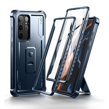 Dexnor Full Body Case for Samsung Galaxy S22 Ultra 5G/6.8 inches,[Extra Front Frame] Heavy Duty Military Grade Protection Built-in Screen Protector and Kickstand for Samsung S22 Ultra 5G,Blue
