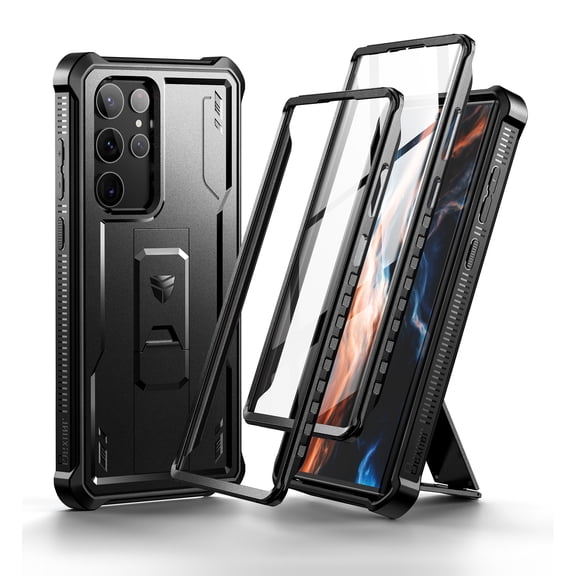 Dexnor Full Body Case for Samsung Galaxy S22 Ultra 5G/6.8 inches,[Extra Front Frame] Heavy Duty Military Grade Protection Built-in Screen Protector and Kickstand for Samsung S22 Ultra 5G,Black