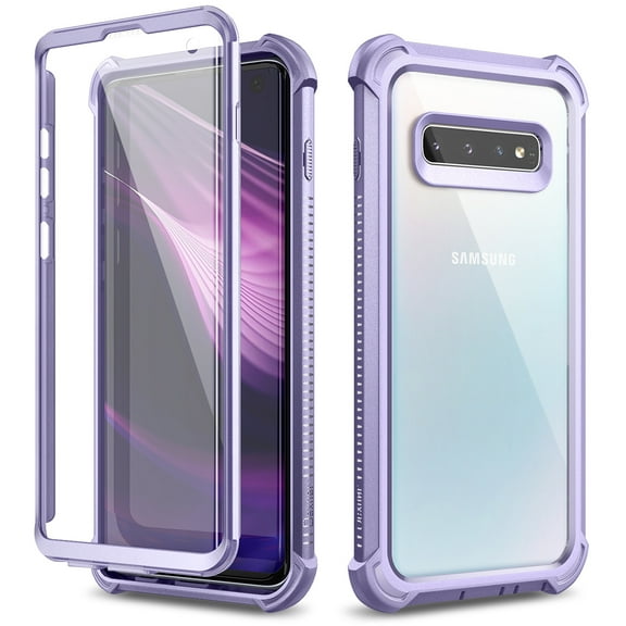 Dexnor Galaxy S10 Case with Built-in Screen Protector Clear Rugged Full Body Protective Shockproof Hard Back S10 case Dual Layer Heavy Duty Bumper Cover Case for Samsung Galaxy S10,Purple