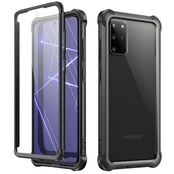 Dexnor for Galaxy S20+ Plus Case with Screen Protector Clear Rugged Protective Shockproof Hard Back Cover Thickened Corners Heavy Duty Bumper Defender Case for Samsung Galaxy S20 Plus 5G 6.7",Black