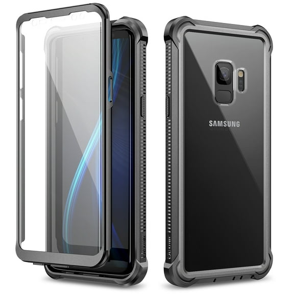 Dexnor Galaxy S9 Case with Screen Protector Clear Military Grade Rugged 360 Full Body Protective Shockproof Hard Back Cover Defender Heavy Duty Bumper Case for Samsung Galaxy S9,Black