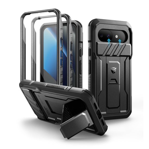 Dexnor for Google Pixel 10A Case with Slide Camera Cover & 2 Front Frames & Built-in Screen Protector & Kickstand, Full-Body Shockproof Protective Cover Rugged Bumper Cases, Black