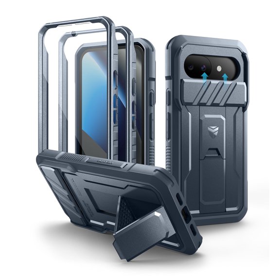 Dexnor for Google Pixel 10A Case with Slide Camera Cover & 2 Front Frames & Built-in Screen Protector & Kickstand, Full-Body Shockproof Protective Cover Rugged Bumper Cases, Blue
