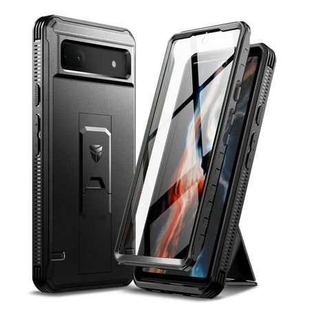 Dexnor for Google Pixel 6A Full Body Case, [Built in Screen Protector and Kickstand] Heavy Duty Military Grade Protection Shockproof Protective Cover for Google Pixel 6A, Black