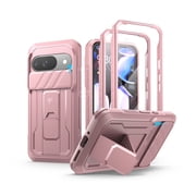 Dexnor for Google Pixel 9 Case with Slide Camera Cover & Built-in Screen Protector & Heavy-Duty Kickstand,Full-Body Protective Cover Rugged Bumper Cases for Pixel 9 2024, Pink