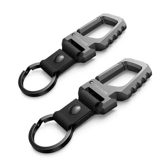 Dexnor Heavy Duty Key Chain Bottle Opener, 2PCS Carabiner Key Ring Clip Aerospace-Grade Stainless Steel Car Key Fob Holder Organizer EDC Keychain Keyring Accessories for Men and Women Black