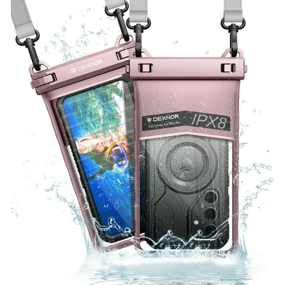 Dexnor IP68 Waterproof Phone Pouch, Universal 3D Cellphone Dry Bag Case with Adjustable Double-Hook Lanyard for iPhone 15 14 13 12 Pro Max XS Plus Samsung Galaxy S24 S23 Cell Phone Up to 7.0"(Pink)