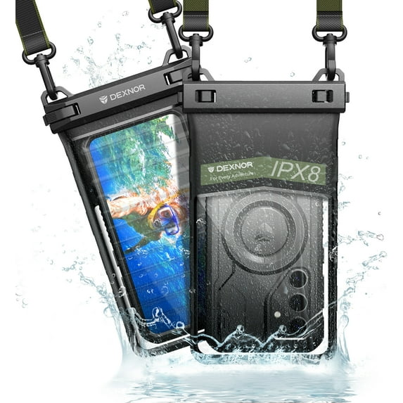 Dexnor IP68 Waterproof Phone Pouch, Universal 3D Cellphone Dry Bag Case with Adjustable Double-Hook Lanyard for iPhone 15 14 13 12 Pro Max XS Plus Samsung Galaxy S24 S23 Cell Phone Up to 7.0"(Black)
