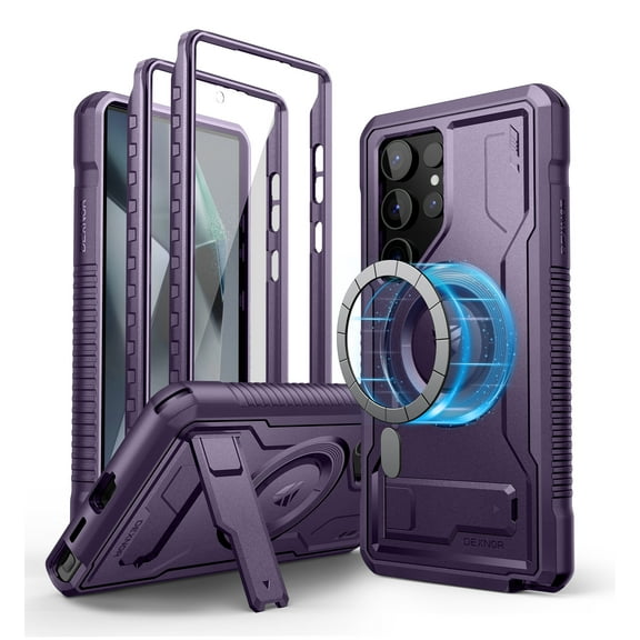 Dexnor Magnetic Case for Samsung Galaxy S24 Ultra Case, Compatible with Magsafe, 2 Front Frames & Built-in Screen Protector, Bumper Rugged Shockproof Full-Body Protective Cover with Kickstand,Purple
