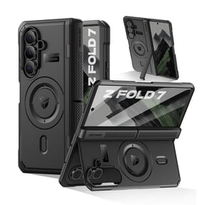 Dexnor Magnetic Case for Samsung Galaxy Z Fold 7 with Dual Kickstands & Front Screen Protector & Hinge Protection, Compatible with MagSafe, Full-body Rugged Protective Cover Bumper Cases,Black