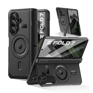 Dexnor Magnetic Case for Samsung Galaxy Z Fold 7 with Dual Kickstands & Front Screen Protector & Hinge Protection, Compatible with MagSafe, Full-body Rugged Protective Cover Bumper Cases,Black