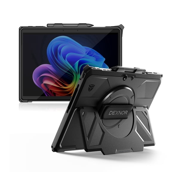 Dexnor for Microsoft Surface Pro 12th Edition (Business)/11/10/9 Case 13 inch 2026/2024/2022, Rugged Protective Case with 360° Rotating Hand Strap & Large Stand & Pen Holder Shockproof Cover, Black