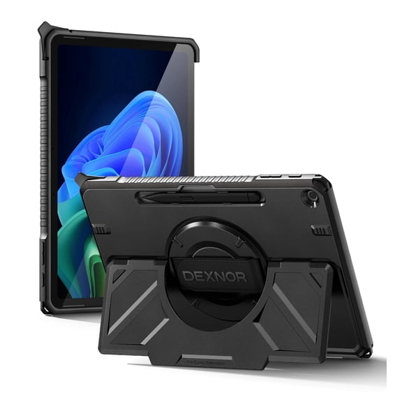 Dexnor for Microsoft Surface Pro 12 inch 2025, Rugged Protective Case with 360° Rotating Hand Strap & Large Stand & Pen Holder Shockproof Full-Body Cover, Black