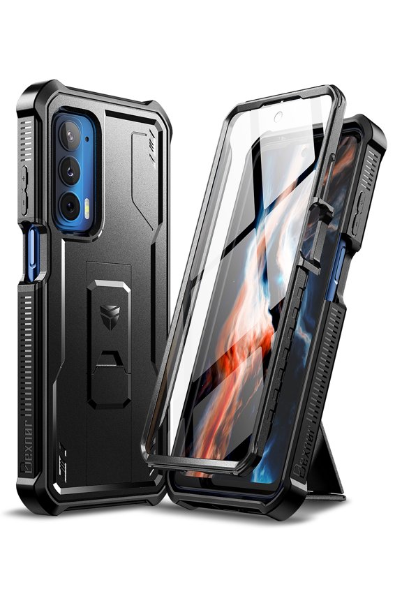 for Motorola Moto Edge 2021 Case | Motorola Edge 5G UW Case, [Built in Screen Protector and Kickstand] Heavy Duty Military Grade Protection Shockproof Protective Cover for Men Women, Black