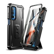 Dexnor for Motorola Moto Edge 2021 Case | Motorola Edge 5G UW Case, [Built in Screen Protector and Kickstand] Heavy Duty Military Grade Protection Shockproof Protective Cover for Men Women, Black