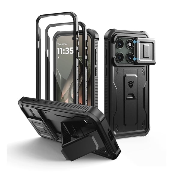 Dexnor for Motorola Moto Edge 2026 Case, [2 Front Frame] [Built-in Magnetic Slide Camera Cover & Kickstand] Heavy Duty Protection Shockproof Phone Case with Screen Protector, 6.7 inch Black