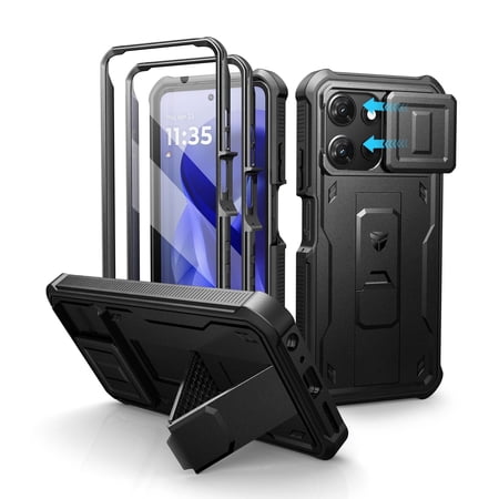 Dexnor for Motorola Moto G Power 5G 2025 Phone Case, [2 Front Frame] [Bulit-in Slide Camera Cover & Kickstand] Heavy Duty Military Grade Protection Shockproof Case with Screen Protector, Black