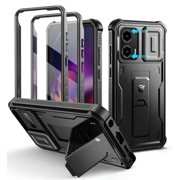 Dexnor for Motorola Moto G Stylus-5G-2024 Case [Not Fit Moto G 5G 2024], [Built-in Slide Camera Cover & 2 Front Frame] Heavy Duty Protection Cover with Screen Protector Kickstand, 6.7 inch Black