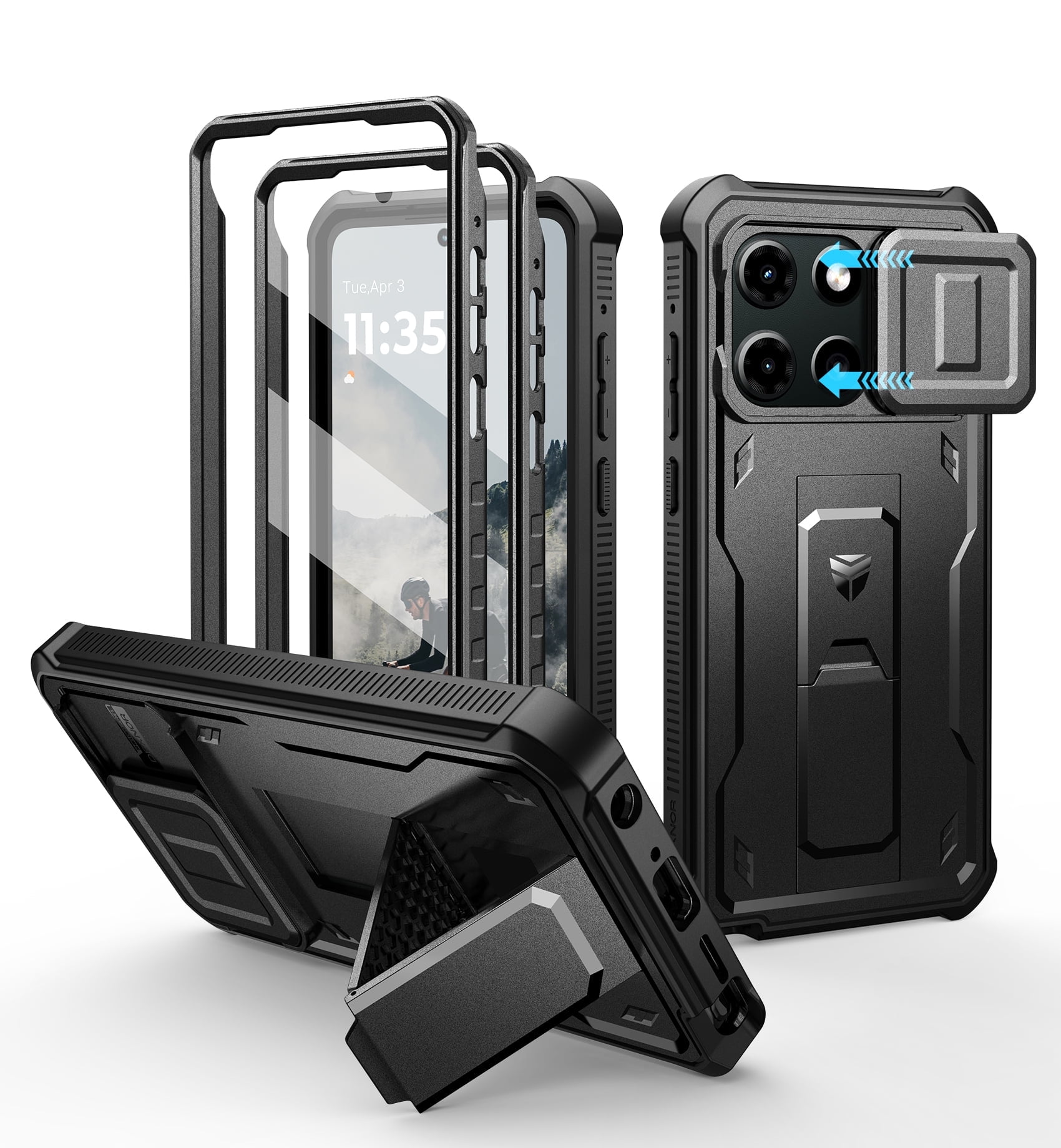 Heavy-Duty Armor Case For Motorola Moto G Pure (Tracfone XT2163DL) – Slide Camera Cover – Ring Holder – Kickstand – Hybrid