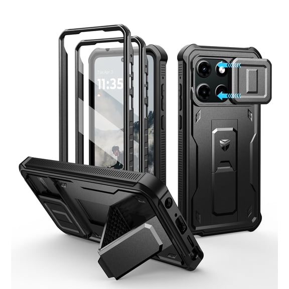 Dexnor for Motorola Moto G Stylus 5G 2026/2025 Case, [2 Front Frame] [Built-in Magnetic Slide Camera Cover] Heavy Duty Protection Shockproof Cover with Screen Protector Kickstand, 6.7 inch Black