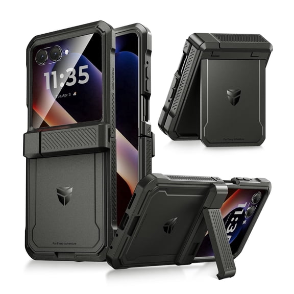 Dexnor for Motorola Moto Razr 2026/2025/2024 Case, [Bulit-in Dual Kickstands & Hinge Protection Cover] Heavy Duty Full-Body Rugged Shockproof Protection Case with Screen Protector, 6.9 inch Black