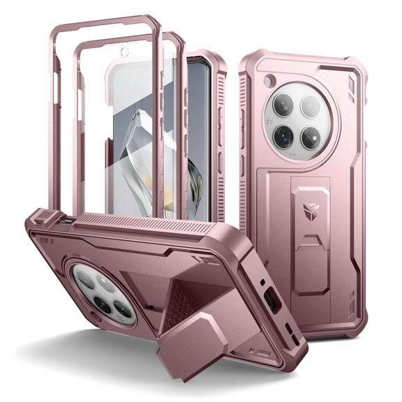 Dexnor for OnePlus 12 Case, [2 Front Frame] [Bulit-in Screen Protector & Kickstand] [Work with Fingerprint ID] Heavy Duty Military Grade Protection Shockproof Case for OnePlus 12 5G (2024),Pink