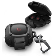 Dexnor Rugged Bumper Case for Beats Fit Pro (2021) Cases with Secure Lock, Shockproof Clear Cover with Carabiner & Keyring for Beats Fit Pro 2021, Black