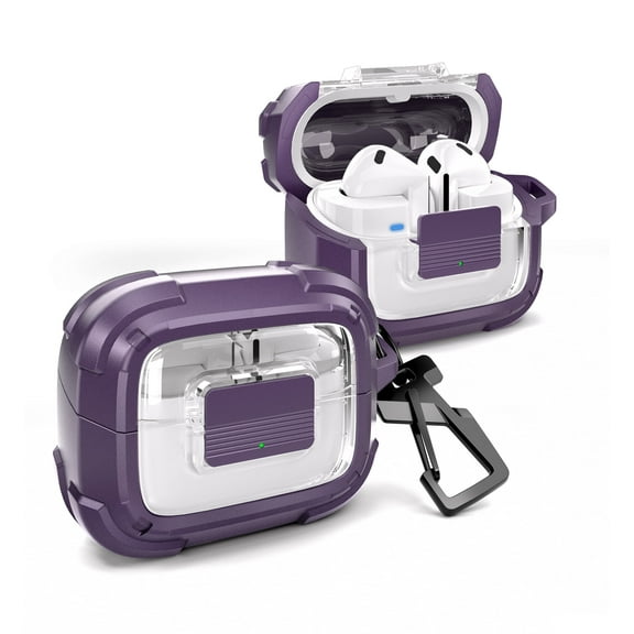 Dexnor Rugged Bumper Case for Samsung Galaxy Buds 3 Pro and Buds 3 (2024) Cases with Secure Lock, Shockproof Clear Protective Cover with Carabiner & Keyring for Galaxy Buds 3/3 Pro Purple