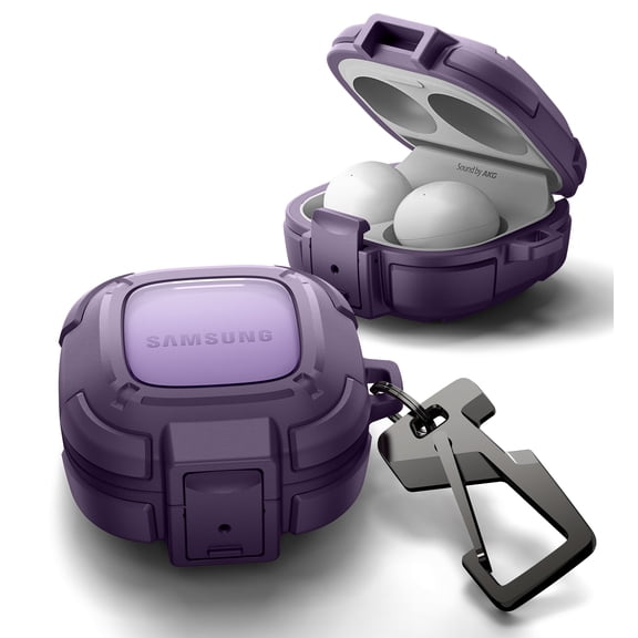 Dexnor Rugged Bumper Case for Samsung Galaxy Buds FE (2023)/Buds 2 Pro (2022)/Buds 2 (2021)/Buds Pro (2021)/Buds Live (2020) Cases with Secure Lock, Shockproof Cover with Carabiner, Purple