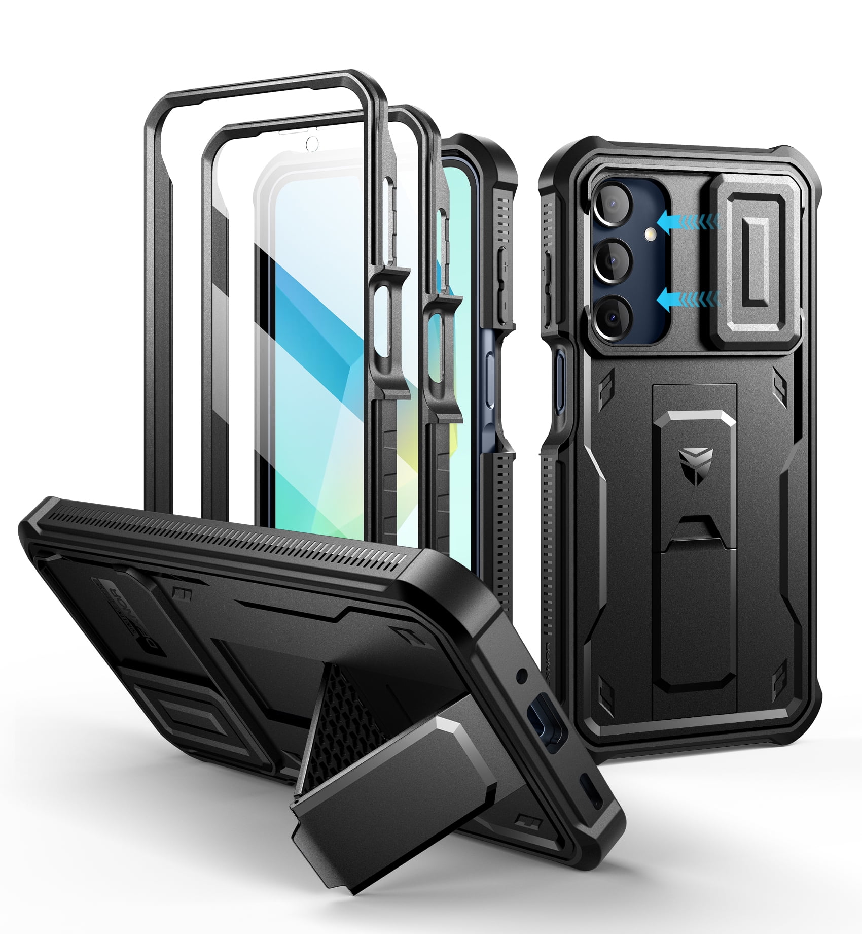 Dexnor for Samsung Galaxy A16 5G Case, [2 Front Frame] [Bulit-in Slide Camera Cover & Kickstand] Heavy Duty Protection Shockproof Samsung A16 5G Case with Screen Protector, 6.7 inch Black