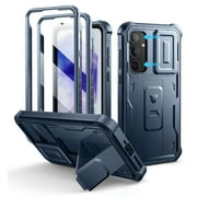 Dexnor for Samsung Galaxy A55 5G Case, [2 Front Frame] [Bulit-in Slide Camera Cover & Kickstand] Heavy Duty Military Grade Protection Shockproof Phone Case with Screen Protector, 6.6 inch Blue