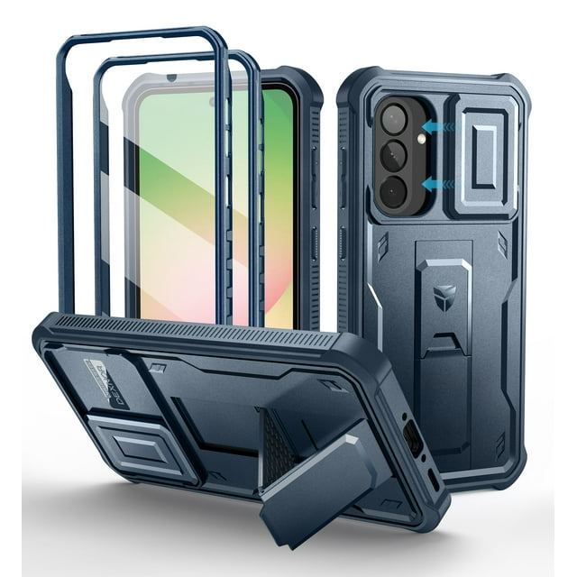 Dexnor for Samsung Galaxy A56 5G Phone Case, [2 Front Frame] [Bulit-in Slide Camera Cover & Kickstand] Heavy Duty Military Grade Protection Shockproof Case with Screen Protector, 6.7 inch Blue