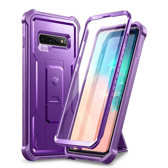 Dexnor for Samsung Galaxy S10 Case, [Built in Screen Protector and Kickstand] Heavy Duty Military Grade Protection Shockproof Protective Cover for Samsung Galaxy S10 Purple