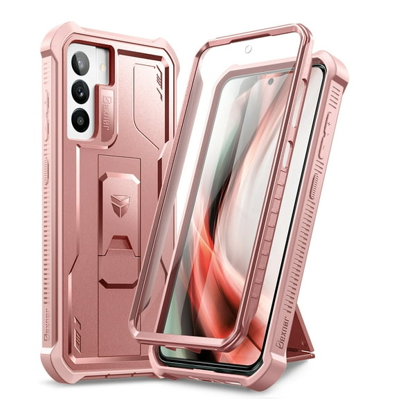 Dexnor for Samsung Galaxy S21 FE Case, [Built in Screen Protector and Kickstand] Heavy Duty Military Grade Protection Shockproof Protective Cover for Samsung Galaxy S21 FE 5G, 6.4 inch Rose Gold