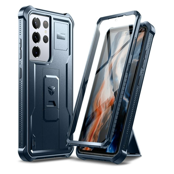 Dexnor for Samsung Galaxy S21 Ultra Case, [Built in Screen Protector and Kickstand] Heavy Duty Military Grade Protection Shockproof Protective Cover for Samsung Galaxy S21 Ultra 5G, 6.8 inch Blue