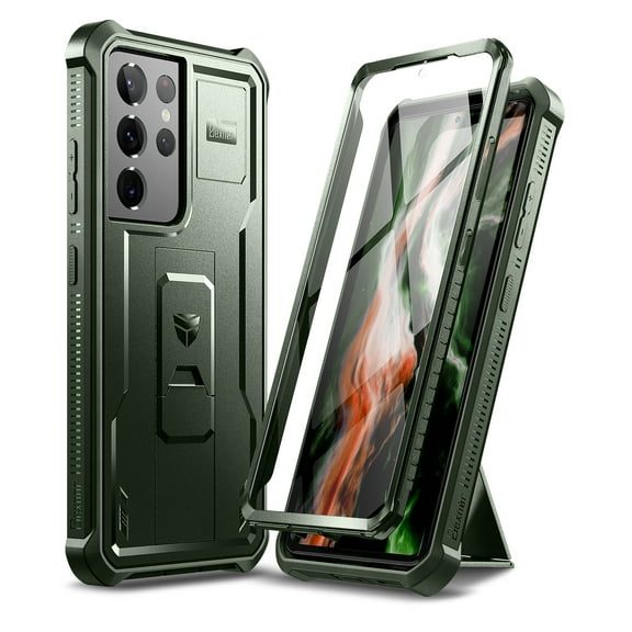 Dexnor for Samsung Galaxy S21 Ultra Case, [Built in Screen Protector and Kickstand] Heavy Duty Military Grade Protection Shockproof Protective Cover for Samsung Galaxy S21 Ultra 5G, 6.8 inch Green