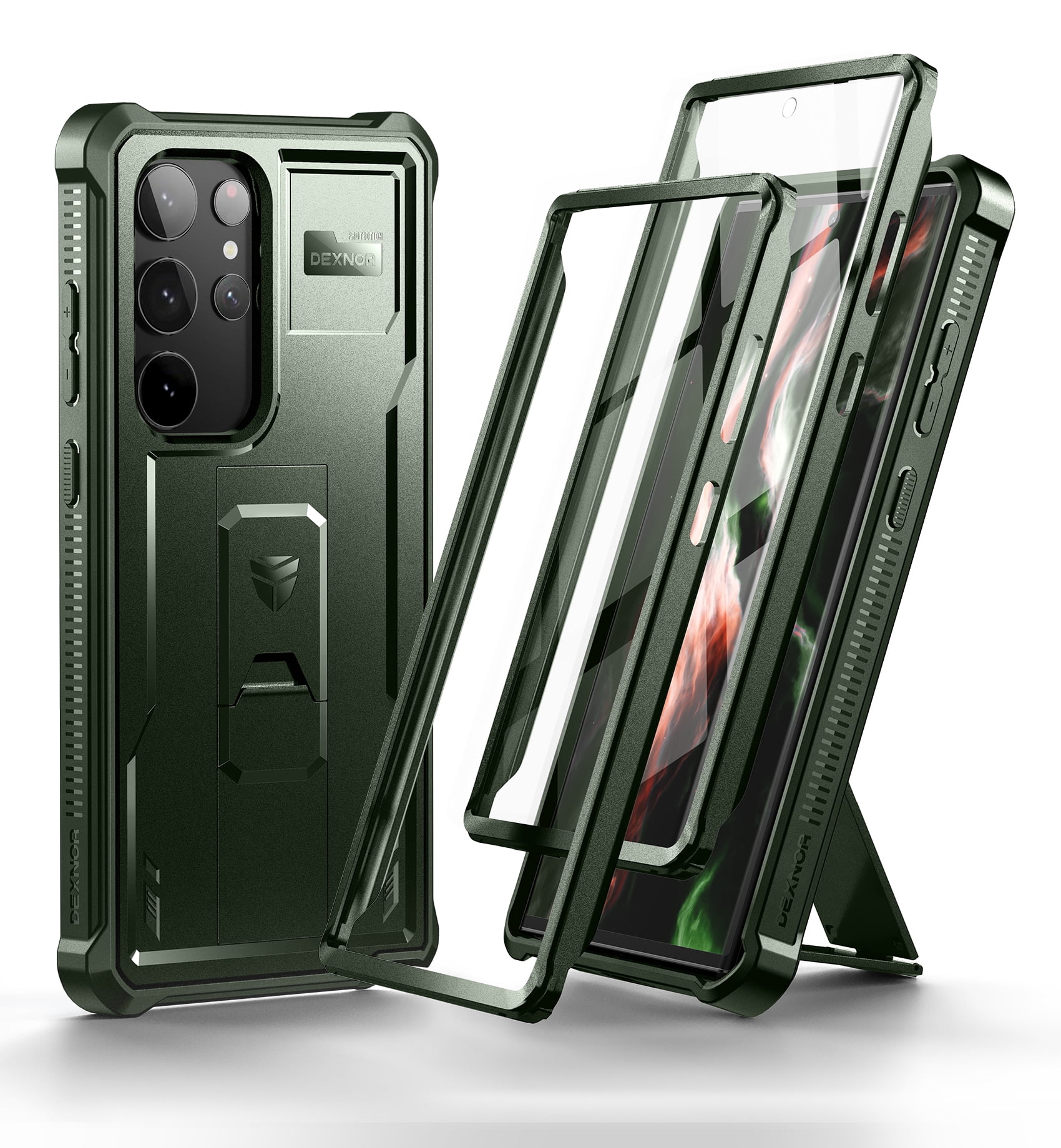 Dexnor for Samsung Galaxy S23 Ultra Case, Double Front Frame & Stand, Shock Absorber Technology Drop Protection, Robust Mobile Phone Case, Shockproof Protective Case - Green
