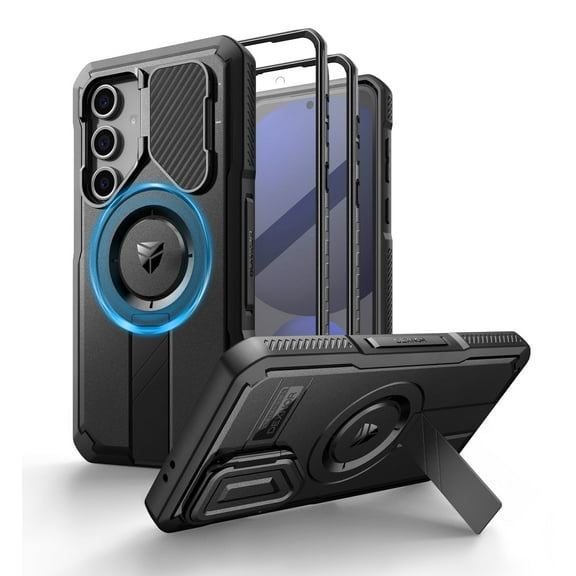 Dexnor for Samsung Galaxy S24 FE Case with Flip Camera Cover & Adjustable Kickstand & Built-in Screen Protector,Compatible with MagSafe Shockproof Bumper Heavy-Duty Magnetic Protective Cover,Black