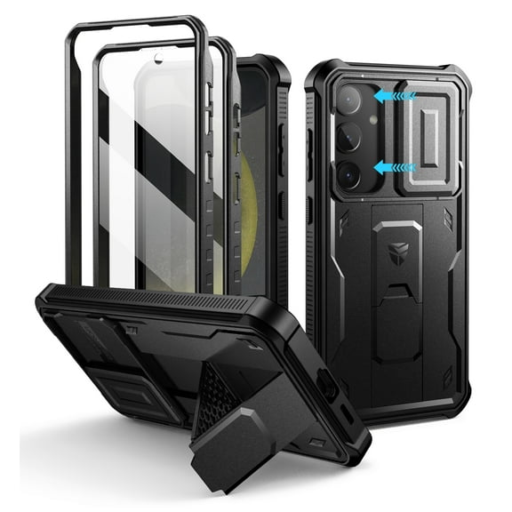 Dexnor for Samsung Galaxy S24 Plus Case with Built-in Slide Camera Cover & Screen Protector & Kickstand, Shockproof Rugged Case Full-Body Bumper Protective Cover for Galaxy S24 Plus 2024, Black
