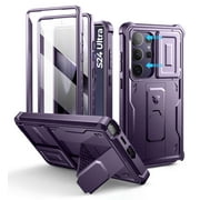Dexnor for Samsung Galaxy S24 Ultra Case with Built-in Slide Camera Cover & Screen Protector & Kickstand, Shockproof Rug
