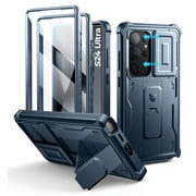 Dexnor for Samsung Galaxy S24 Ultra Case with Built-in Slide Camera Cover & Screen Protector & Kickstand, Shockproof Rugged Case Full-Body Bumper Protective Cover for Galaxy S24 Ultra 2024, Blue