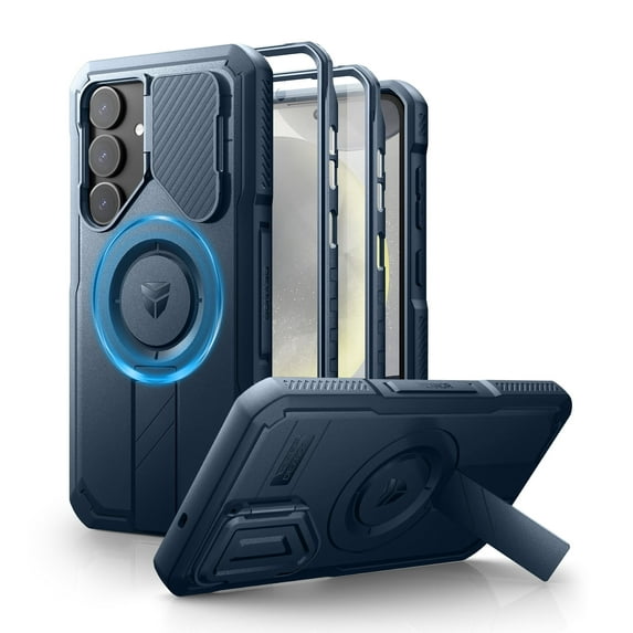 Dexnor for Samsung Galaxy S25 Plus Case with Flip Camera Cover & Adjustable Kickstand & Built-in Screen Protector,Compatible with MagSafe Shockproof Bumper Heavy-Duty Magnetic Protective Cover,Blue