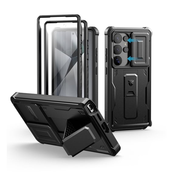 Dexnor for Samsung Galaxy S25 Ultra Case with Built-in Slide Camera Cover & Screen Protector & Kickstand, Shockproof Rugged Case Full-Body Bumper Protective Cover for Galaxy S25 Ultra 2025, Black