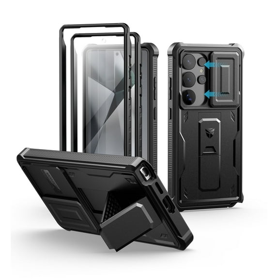 Dexnor for Samsung Galaxy S25 Ultra Case with Built-in Slide Camera Cover & Screen Protector & Kickstand, Shockproof Rugged Case Full-Body Bumper Protective Cover for Galaxy S25 Ultra 2025, Black