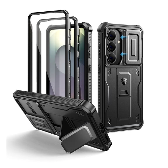 Dexnor for Samsung Galaxy S26 Case with Built-in Slide Camera Cover & Screen Protector & Kickstand, Heavy-Duty Shockproof Rugged Case Full-Body Bumper Protective Cover for Galaxy S26 2026, Black