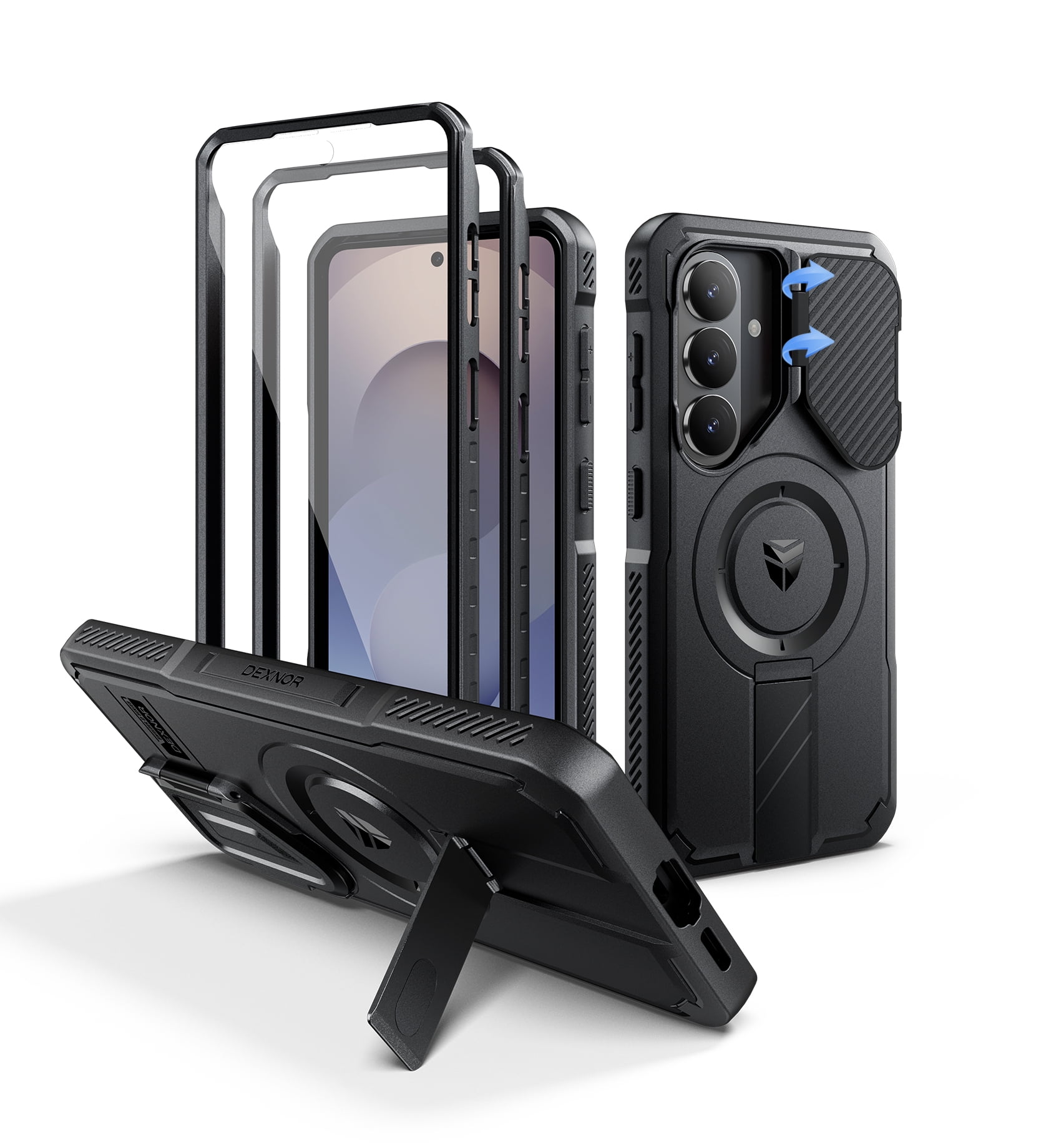 Dexnor for Samsung Galaxy S26 Case with Camera Cover & Adjustable Kickstand & Screen Protector, Compatible with MagSafe, Rugged Shockproof Bumper Cases Magnetic Protective Cover(2026),6.3" Black