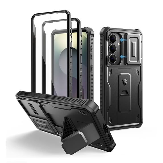 Dexnor for Samsung Galaxy S26 Plus Case with Built-in Slide Camera Cover & Screen Protector & Kickstand, Shockproof Rugged Case Full-Body Bumper Protective Cover for Galaxy S26 Plus 2026, Black