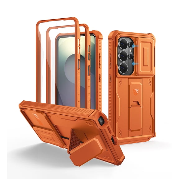 Dexnor for Samsung Galaxy S26 Ultra Case with Built-in Slide Camera Cover & Screen Protector & Kickstand, Shockproof Rugged Case Full-Body Bumper Protective Cover for Galaxy S26 Ultra 2026, Orange