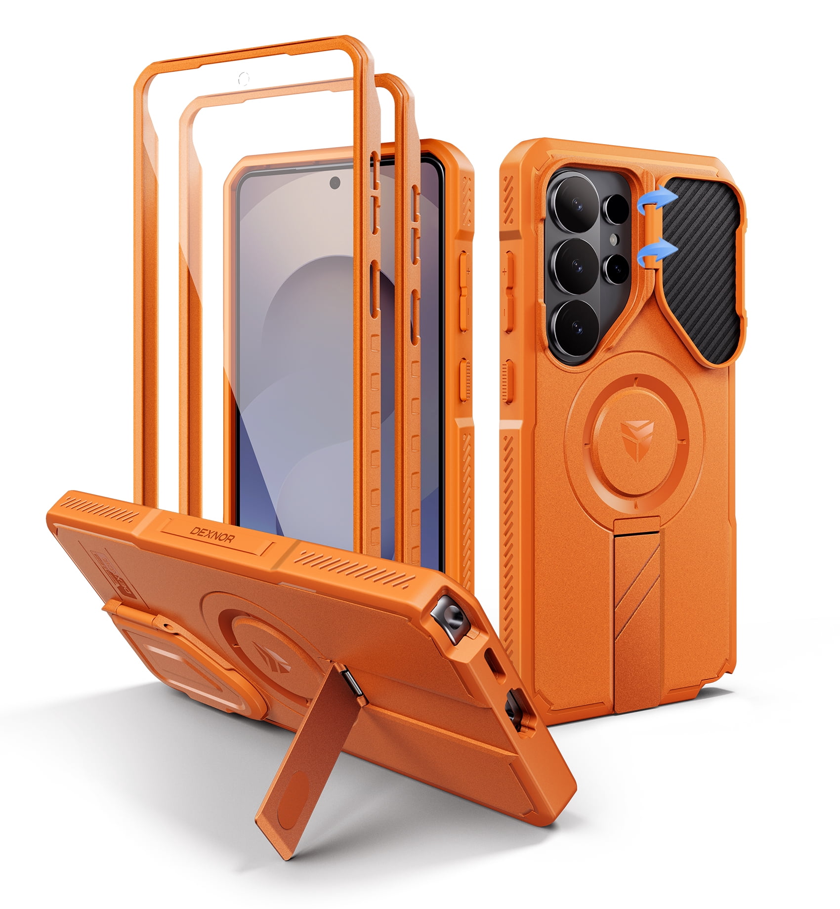 Dexnor for Samsung Galaxy S26 Ultra Case with Camera Cover & Adjustable Kickstand & Screen Protector, Compatible with MagSafe, Rugged Shockproof Bumper Cases Magnetic Protective Cover,6.9" Orange